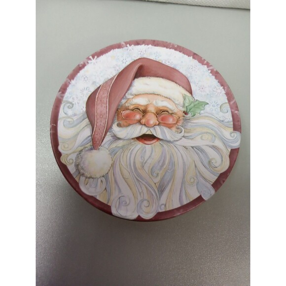 Vintage Christmas Set Of 4 Tin Coasters With Tin Storage Box Old Time Santa - Picture 1 of 5